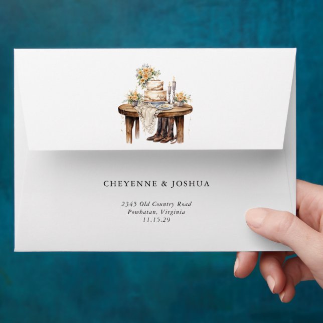 Enveloppe Mariage Floral Rustique Rustique Moderne (Hand)