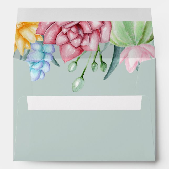 Enveloppe Mariage Floral Rustique Succulent Cactus Rose (Dos (Bas))