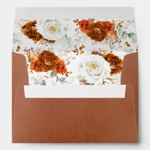 Enveloppe Mariage floral terreux or terracotta blanc