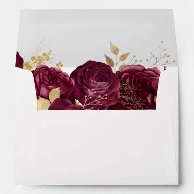 Enveloppe Mariage Florale Bourgogne Et Or (Dos (Bas))