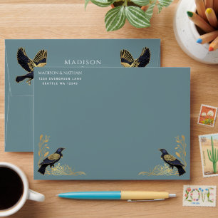 Enveloppe Mariage florale du corbeau gothique ench
