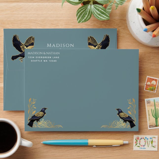 Enveloppe Mariage florale du corbeau gothique ench (Desk)