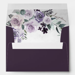 Enveloppe Mariage florale pourpre et argenté