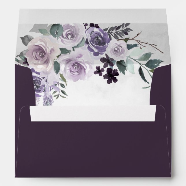 Enveloppe Mariage florale pourpre et argenté (Dos (Bas))