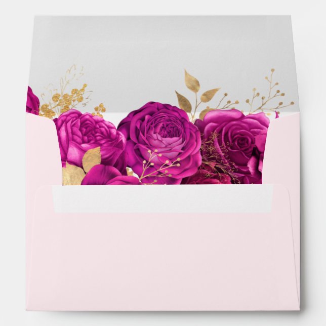 Enveloppe Mariage Florale Rose Et Or (Dos (Bas))