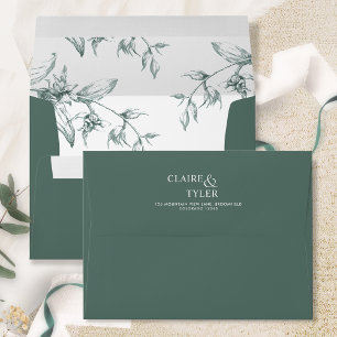 Enveloppe Mariage Formel Moderne Élégant Vert Floral