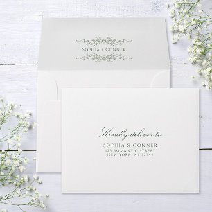 Enveloppe Mariage français Sage Green - Adresse pré-imprimée