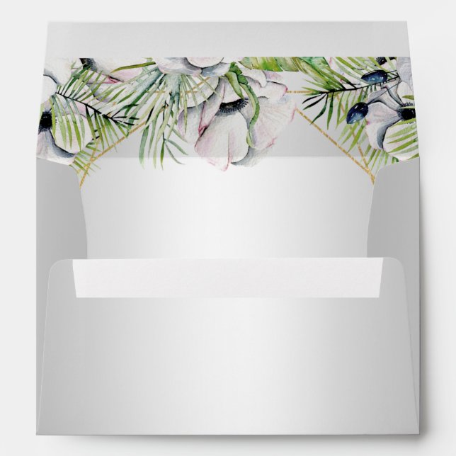 Enveloppe Mariage géométrique argent blanc anémone or (Dos (Bas))