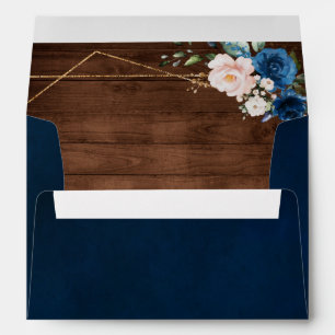 Enveloppe Mariage géométrique en bois rustique bleu marine