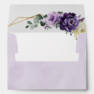 Enveloppe Mariage géométrique Floral Plum violet or ivoire