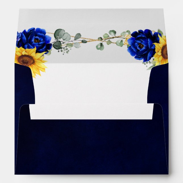 Enveloppe Mariage géométrique Royal Blue Rustic Sunflower (Dos (Bas))
