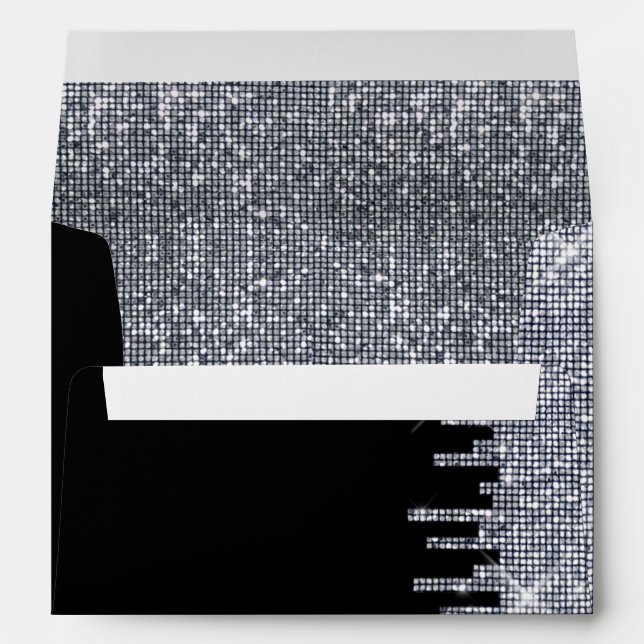 Enveloppe Mariage Glittery Black/Silver (Dos (Bas))