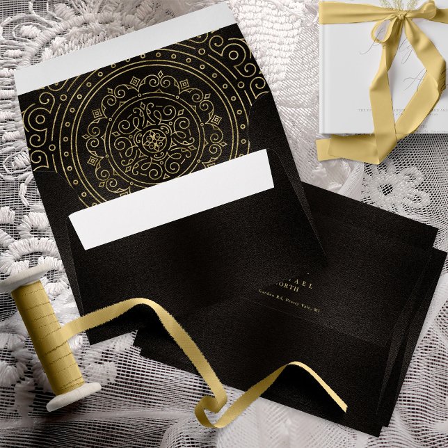 Enveloppe Mariage Gold Filigree fin ID871 (Interior/Back In Situ)