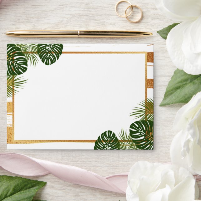 Enveloppe Mariage Gold Foil & Green Palm Leaf Beach (Wedding)