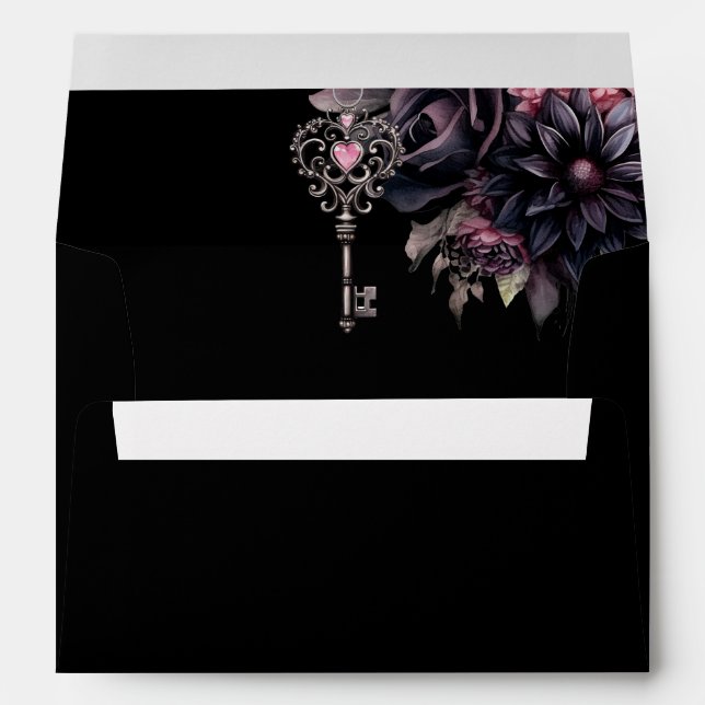 Enveloppe Mariage gothique noir floral foncé (Dos (Bas))