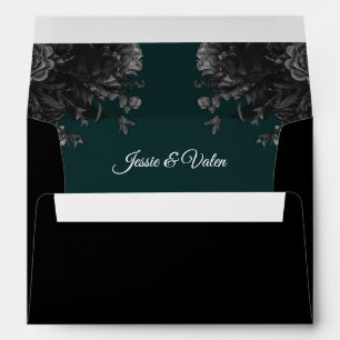 Enveloppe Mariage gothique Rose vert foncé gris noir