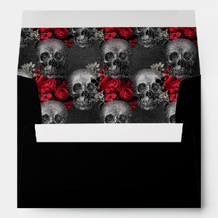 Enveloppe Mariage gothique rouge et noir squelette