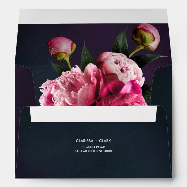 Enveloppe Mariage Gras Bright Pink Peonies (Dos (Bas))