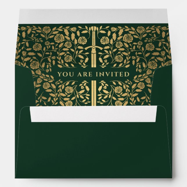 Enveloppe Mariage Green Royal Médiévale Gold (Dos (Bas))