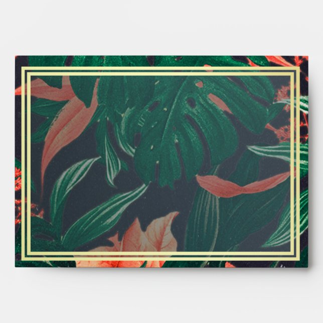 Enveloppe Mariage hawaïen moderne Tropical Floral Gold Frame (Devant)