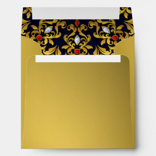 Enveloppe Mariage Hindou Lux Bijoux or rouge bleu