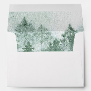 Enveloppe Mariage hivernal de pin aquarelle rustique