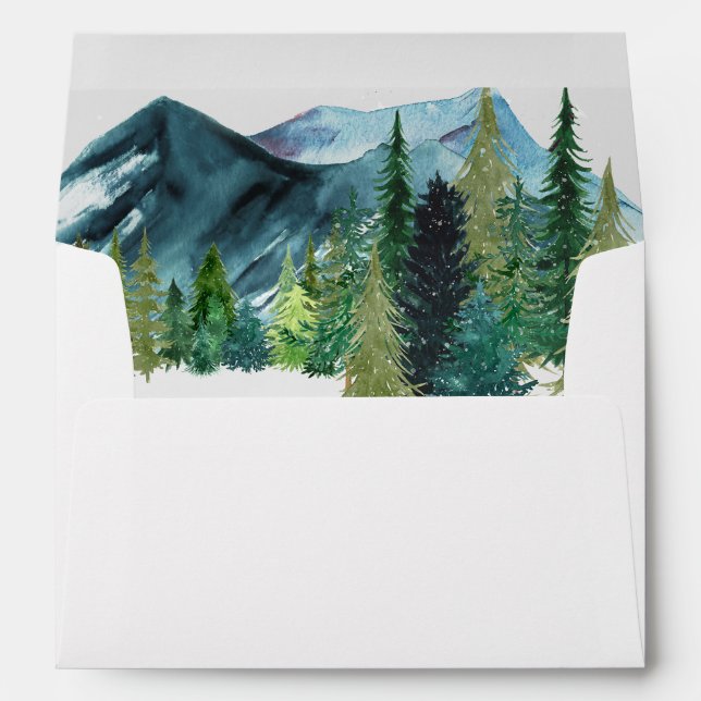 Enveloppe Mariage hivernal de pin aquarelle rustique (Dos (Bas))