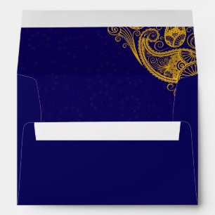 Enveloppe Mariage indien indou de Paisley d'or de bleu royal
