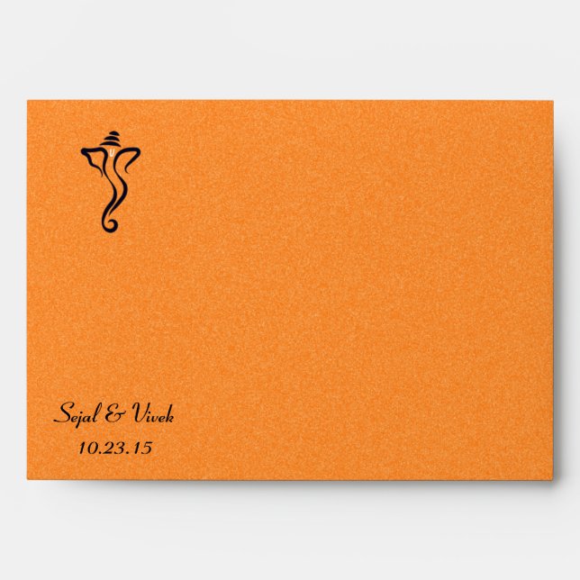 Enveloppe Mariage indien indou orange de Ganesh de bleu (Devant)