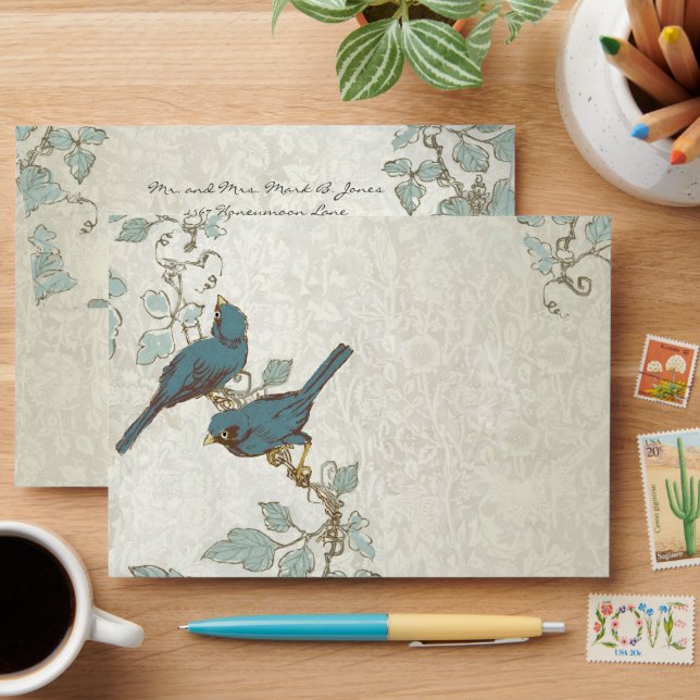 Enveloppe Mariage Inséparable Turquoise vintage (Desk)