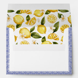 Enveloppe Mariage Italia Blue Watercolor Lemon Initiales