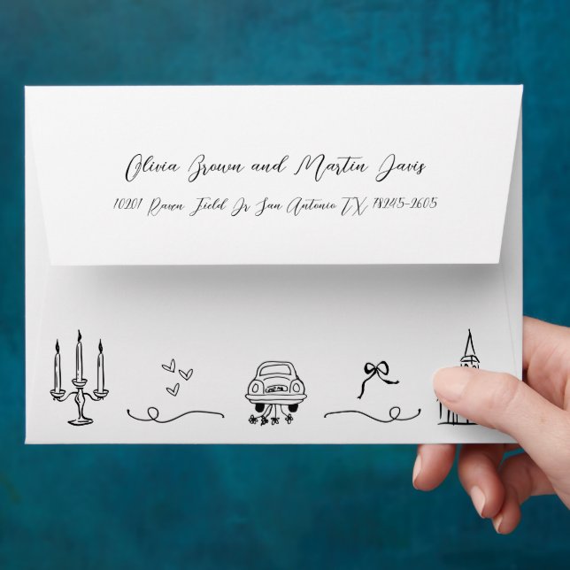 Enveloppe Mariage italien dessiné à la main en noir et blanc (Hand)
