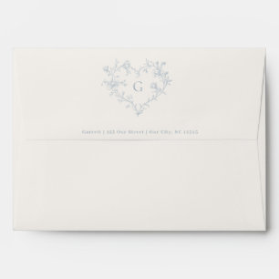 Enveloppe Mariage Ivoire Monogramme au Blason Cœur Bleu Pous
