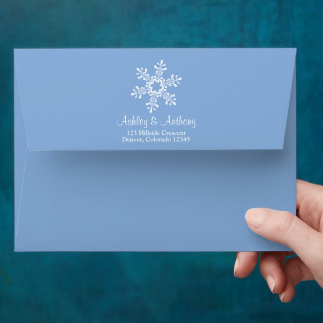Enveloppe Mariage Lapon Blue Silver White Snowflake A7 (Hand)