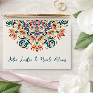 Enveloppe Mariage Mandala Fleurs de Lotus Oiseaux Cygne Chuc