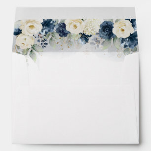 Enveloppe Mariage Marine Blue and White Roses