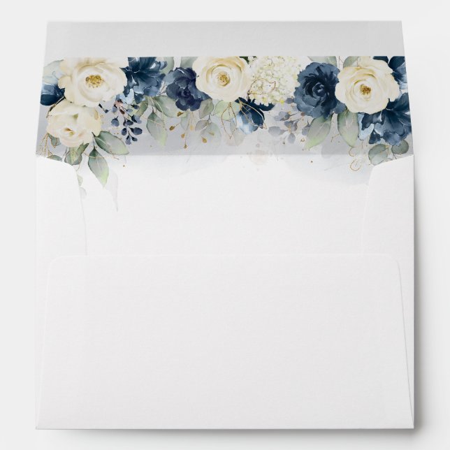 Enveloppe Mariage Marine Blue and White Roses (Dos (Bas))