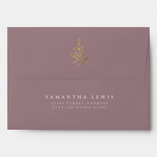 Enveloppe Mariage Mauve Feuilles or simple (Dos (Haut rabat))