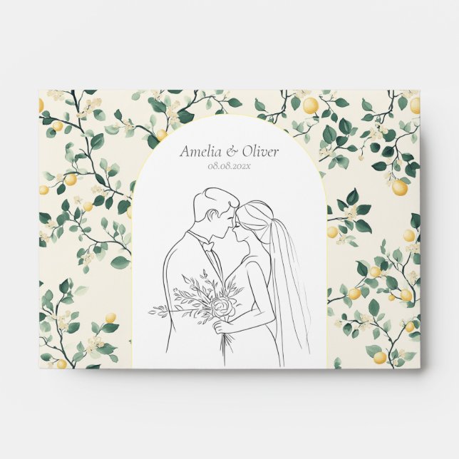 Enveloppe Mariage méditerranéen d'été Lemon éditable (Devant)