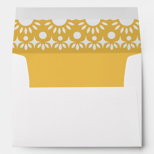 Enveloppe Mariage mexicain Fiesta Yellow Papel Picado Boho (Dos (Bas))