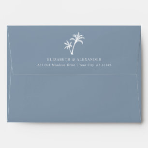 Enveloppe Mariage minimal Dusty Blue Palm Trees Plage