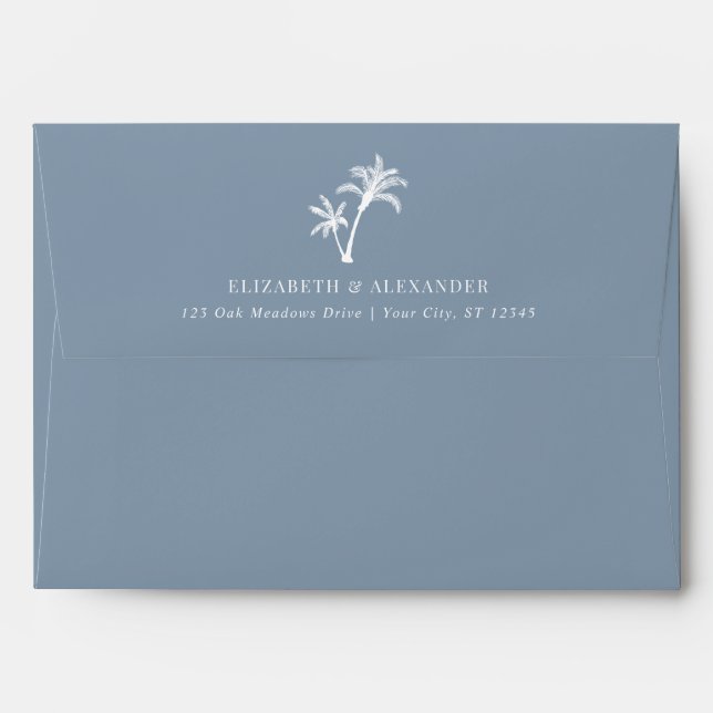 Enveloppe Mariage minimal Dusty Blue Palm Trees Plage (Dos (Haut rabat))