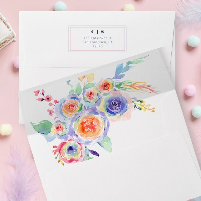 Enveloppe Mariage minimal floral arc-en-ciel LGBTQ Monogramm (Créateur téléchargé)