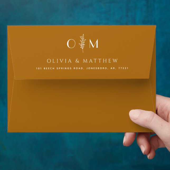 Enveloppe Mariage minimaliste Brown de moutarde | Élégant fl (Hand)