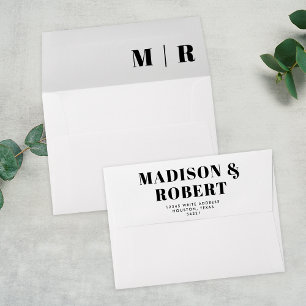 Enveloppe Mariage Minimaliste Chic Noir et Blanc Monogramme 