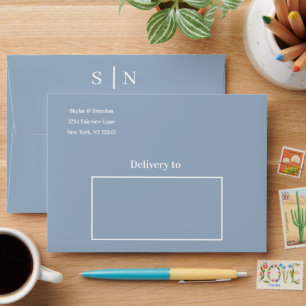 Enveloppe Mariage minimaliste moderne bleu poussié