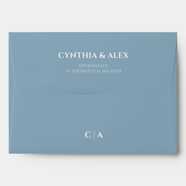 Enveloppe Mariage minimaliste moderne bleu poussiéreux (Dos (Haut rabat))