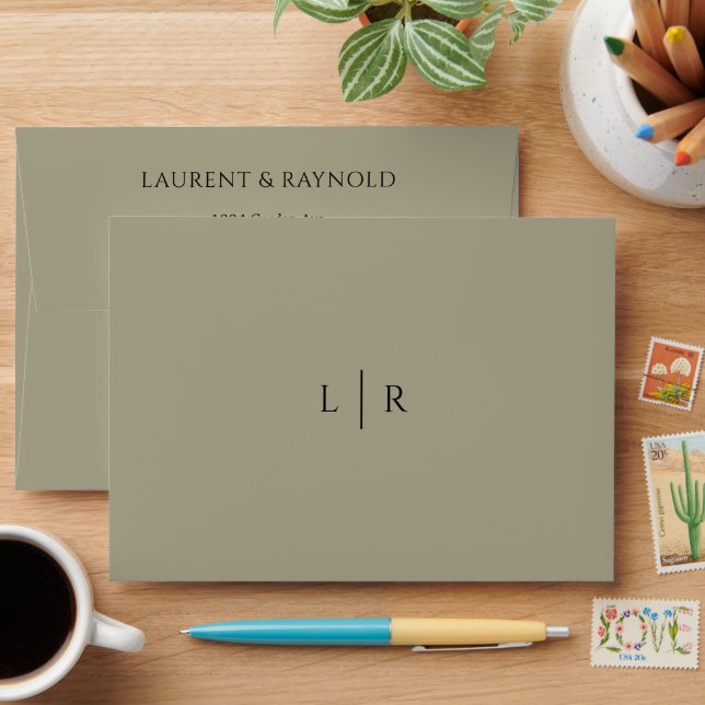 Enveloppe Mariage Minimaliste Moderne Simple Élégant Taupe (Desk)