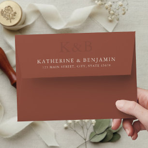 Enveloppe Mariage minimaliste monogramme en terre cuite mode