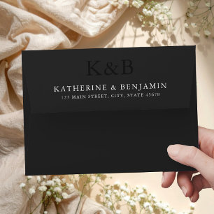 Enveloppe Mariage minimaliste monogramme noir mat moderne